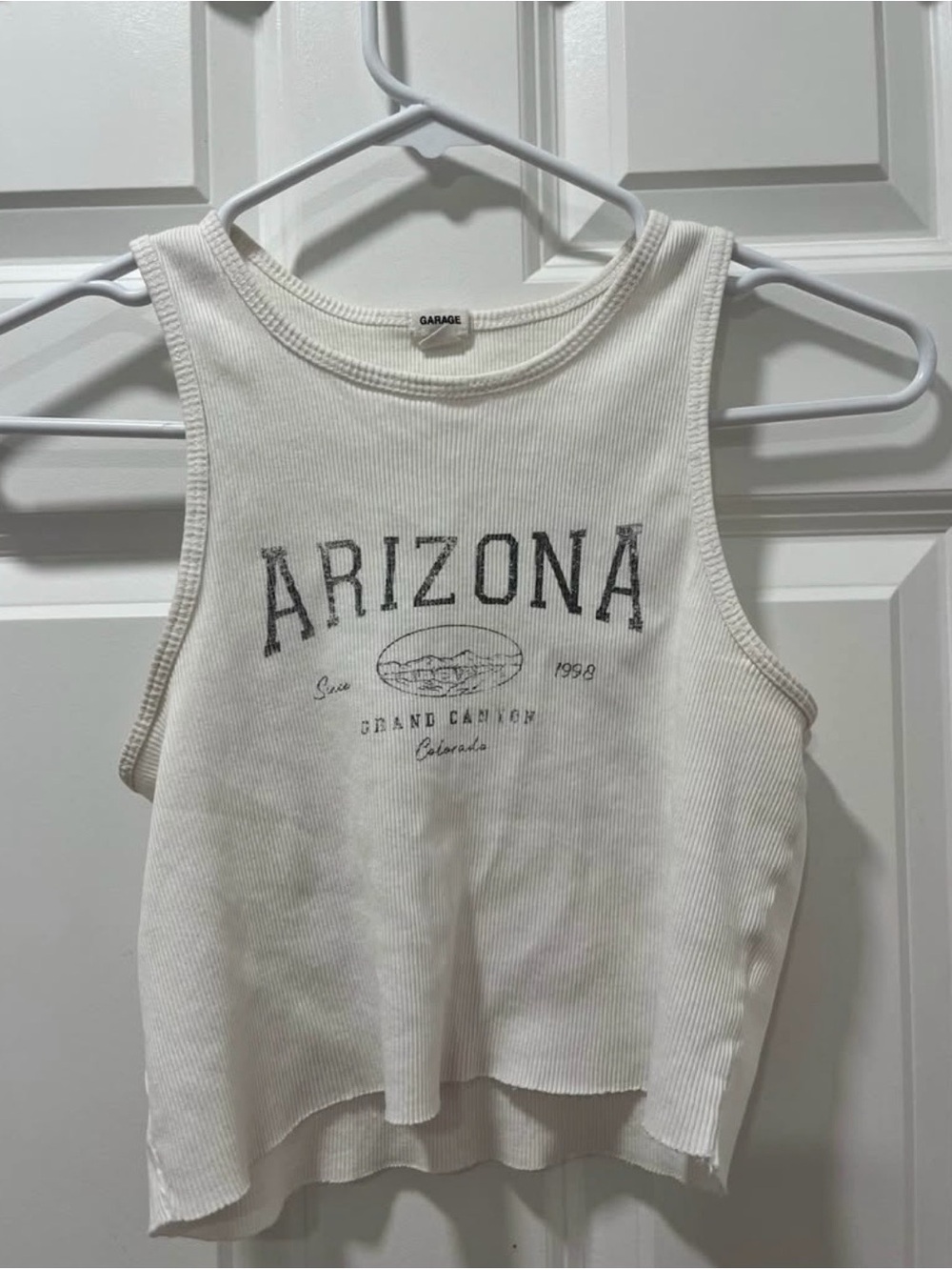 Garage Cream Ribbed 'Arizona' Graphic Crop Tank